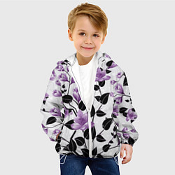 Куртка с капюшоном детская Распустившиеся фиолетовые цветы, цвет: 3D-белый — фото 2
