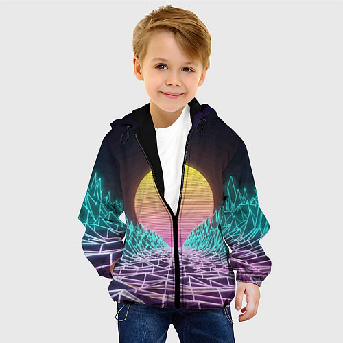 Детская куртка Vaporwave Закат солнца в горах Neon / 3D-Черный – фото 4