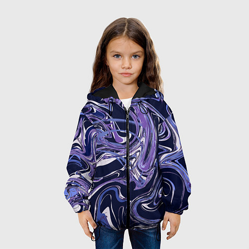 Детская куртка Фиолетовая магия Абстракция с мраморными разводами / 3D-Черный – фото 3