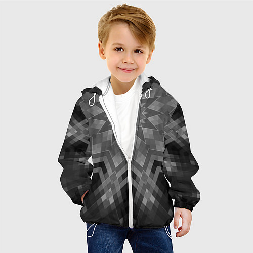 Детская куртка Серый геометрический орнамент-калейдоскоп / 3D-Белый – фото 4