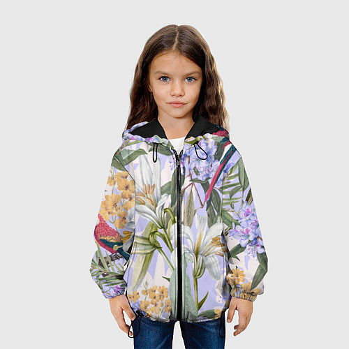 Детская куртка Цветы Фиолетовые Дикие Джунгли / 3D-Черный – фото 3