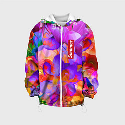 Куртка с капюшоном детская Красочный цветочный паттерн Лето Colorful Floral P, цвет: 3D-белый