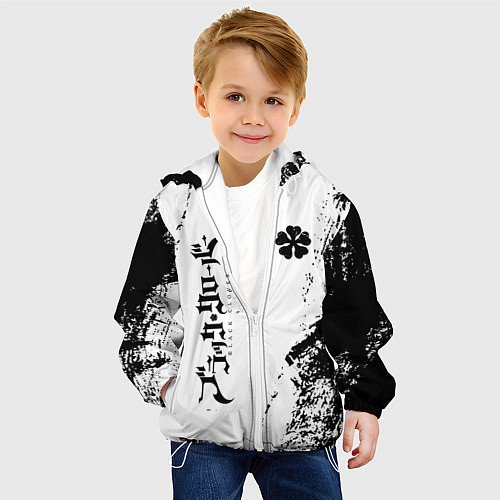 Детская куртка Black clover чёрный клевер вертикальная надпись / 3D-Белый – фото 4