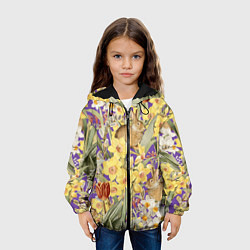 Куртка с капюшоном детская Цветы Нарциссы и Зайцы, цвет: 3D-черный — фото 2