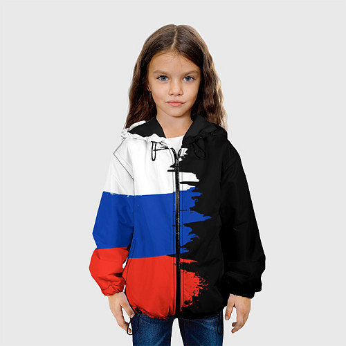 Детская куртка Российский триколор на темном фоне / 3D-Черный – фото 3