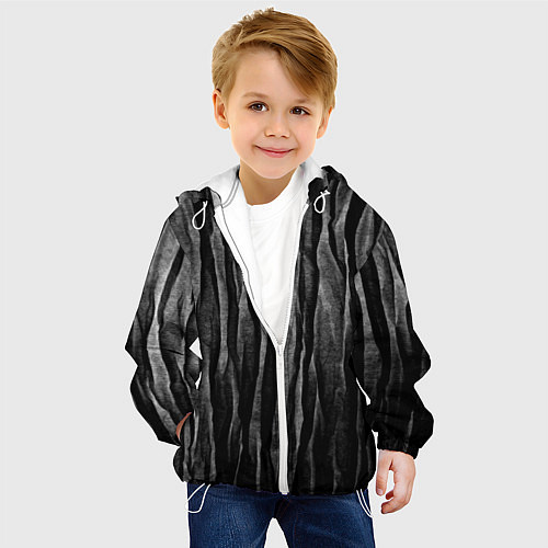 Детская куртка Полосы чорные серые роизвольные random black strip / 3D-Белый – фото 4