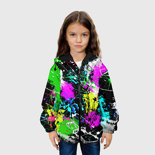 Детская куртка Разноцветные пятна краски на черном фоне / 3D-Черный – фото 3