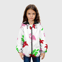 Куртка с капюшоном детская Розовый фламинго с цветами, цвет: 3D-черный — фото 2