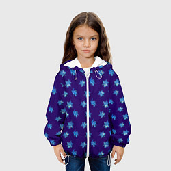 Куртка с капюшоном детская Цветы Фиолето-Белые Гибискус На Синем Фоне, цвет: 3D-белый — фото 2