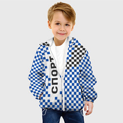 Куртка с капюшоном детская Спорт - бело-сине-чёрный клетчатый вариант, цвет: 3D-белый — фото 2