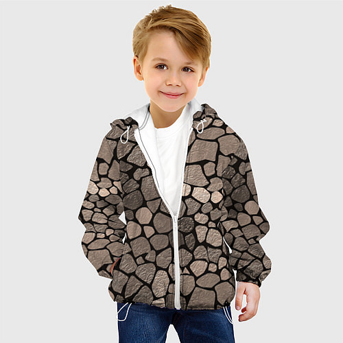 Детская куртка Черно-коричневая текстура камня / 3D-Белый – фото 4
