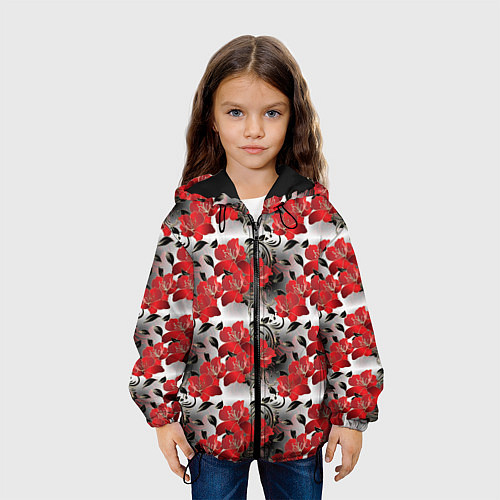 Детская куртка Красные абстрактные цветы / 3D-Черный – фото 3