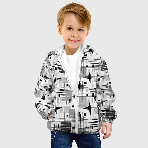 Детская куртка Черно белый ретро геометрический узор / 3D-Белый – фото 4
