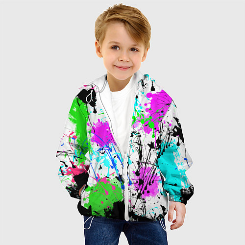 Детская куртка Неоновые разноцветные пятна и брызги красок / 3D-Белый – фото 4