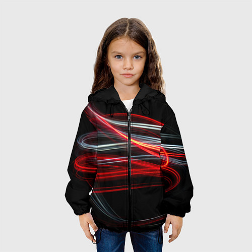 Детская куртка Волнообразные линии неона - Красный / 3D-Черный – фото 3