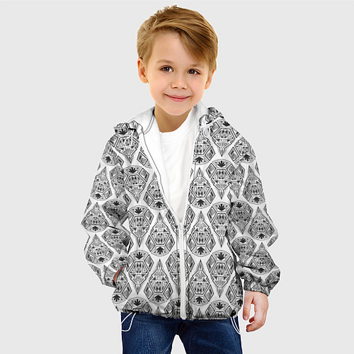 Детская куртка Черно-белый геометрический узор Арт деко / 3D-Белый – фото 4