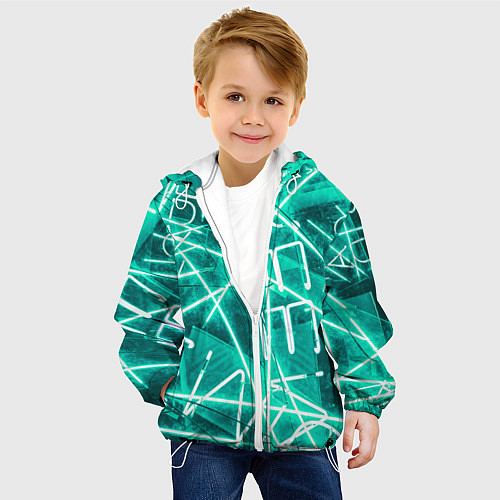 Детская куртка Неоновые лучи и неоновые надписи - Светло-зелёный / 3D-Белый – фото 4