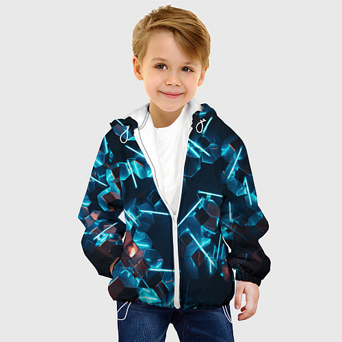 Детская куртка Неоновые фигуры с лазерами - Голубой / 3D-Белый – фото 4