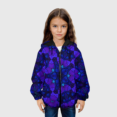 Детская куртка Калейдоскоп -геометрический сине-фиолетовый узор / 3D-Черный – фото 3