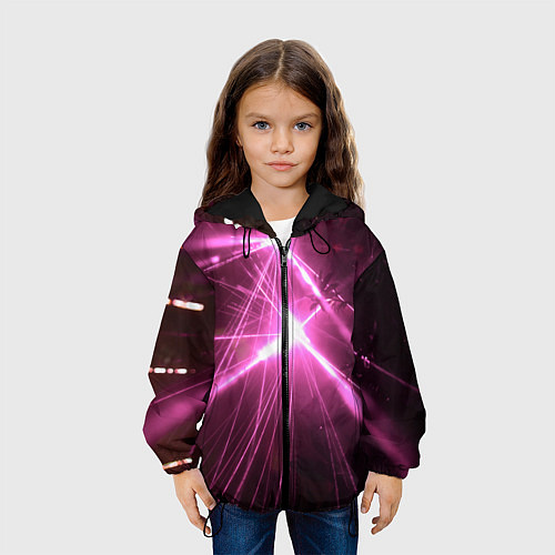 Детская куртка Неоновые лазеры во тьме - Розовый / 3D-Черный – фото 3