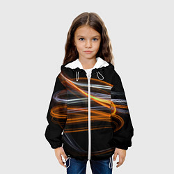 Куртка с капюшоном детская Волнообразные линии неона - Оранжевый, цвет: 3D-белый — фото 2