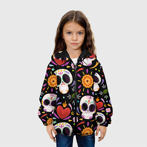 Детская куртка Веселые черепа в цветах / 3D-Черный – фото 3