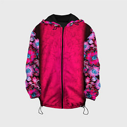 Куртка с капюшоном детская Розовый в цветах, цвет: 3D-черный