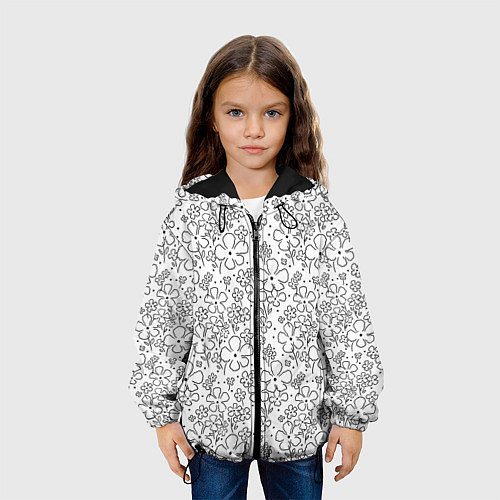 Детская куртка Цветочки черные на белом / 3D-Черный – фото 3