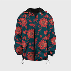 Куртка с капюшоном детская Red flowers texture, цвет: 3D-черный