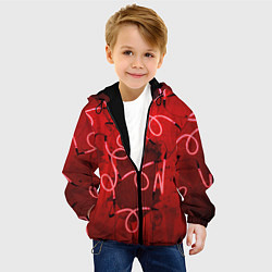 Куртка с капюшоном детская Неоновые закрученные фонари - Красный, цвет: 3D-черный — фото 2