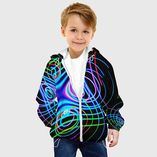 Детская куртка Неоновое множество линий - Голубой / 3D-Белый – фото 4