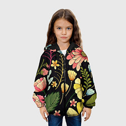 Куртка с капюшоном детская Яркие цветы на фоне тёмной летней ночи!, цвет: 3D-черный — фото 2