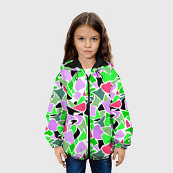 Куртка с капюшоном детская Abstract pattern green pink spots, цвет: 3D-черный — фото 2