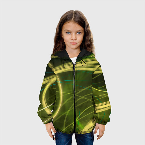 Детская куртка Неоновые волнообразные линии - Жёлтый / 3D-Черный – фото 3