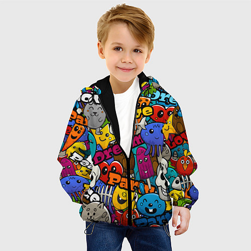 Детская куртка Красочный паттерн из мультяшных героев / 3D-Черный – фото 4