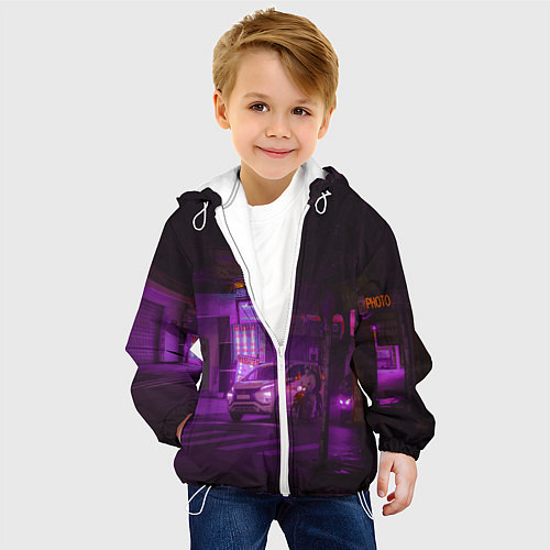 Детская куртка Неоновый ночной переход - Фиолетовый / 3D-Белый – фото 4