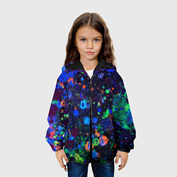 Куртка с капюшоном детская Неоновые мазки красок - Синий, цвет: 3D-черный — фото 2