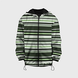 Куртка с капюшоном детская Горизонтальные зеленые белые полосы, цвет: 3D-черный