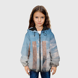 Куртка с капюшоном детская Абстрактные блоки и небо - Голубой, цвет: 3D-черный — фото 2