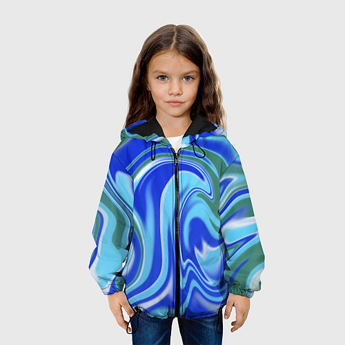 Детская куртка Тай-дай с синим, зелёным и белым цветом / 3D-Черный – фото 3