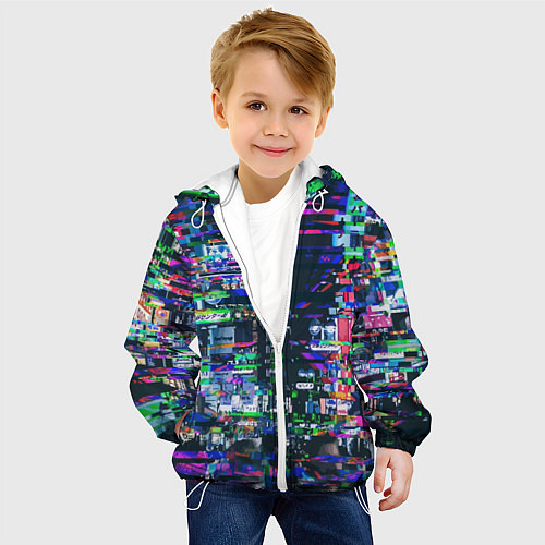 Детская куртка Ночной город - glitch / 3D-Белый – фото 4