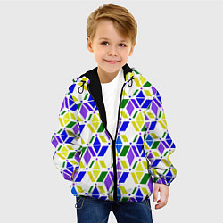 Куртка с капюшоном детская Разноцветный неоновый геометрический узор, цвет: 3D-черный — фото 2