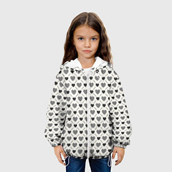 Куртка с капюшоном детская Сердечки черно-белые паттерн, цвет: 3D-белый — фото 2