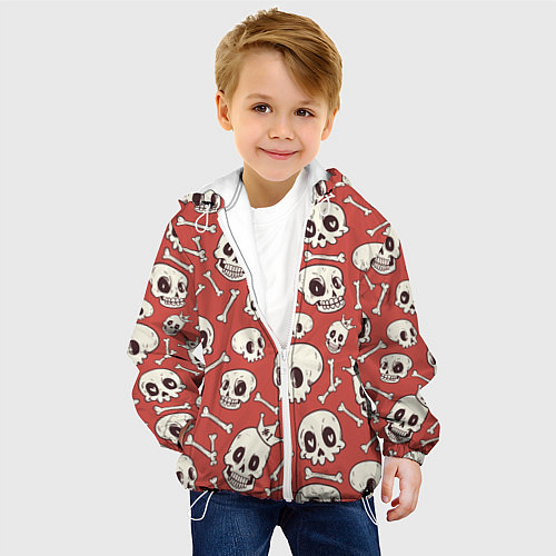 Детская куртка Черепа на красном фоне / 3D-Белый – фото 4