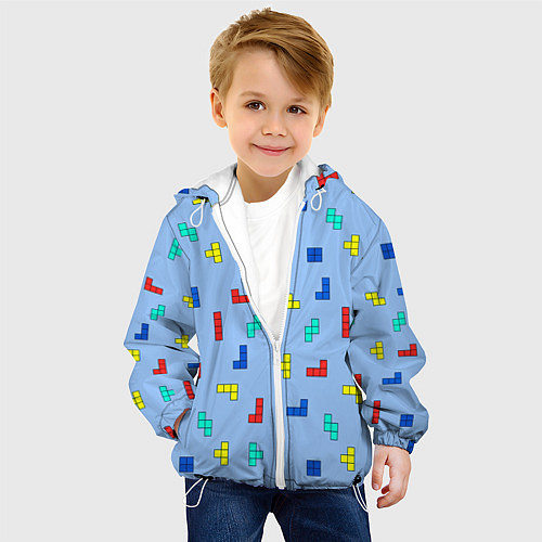 Детская куртка Тетрис на голубом фоне / 3D-Белый – фото 4