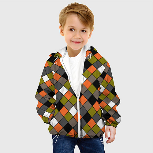 Детская куртка Геометрический узор в коричнево-оливковых тонах / 3D-Белый – фото 4