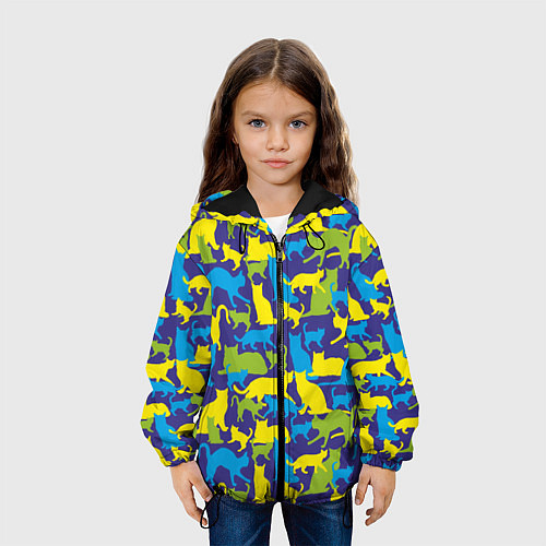 Детская куртка Синий кошачий камуфляж / 3D-Черный – фото 3