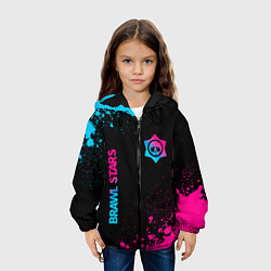 Куртка с капюшоном детская Brawl Stars - neon gradient: символ и надпись верт, цвет: 3D-черный — фото 2
