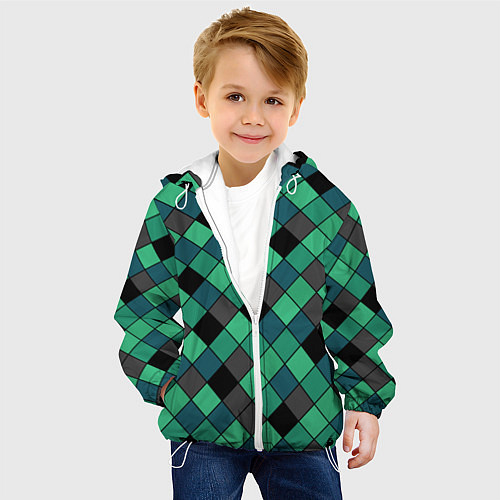 Детская куртка Зеленый клетчатый узор Изумрудный / 3D-Белый – фото 4