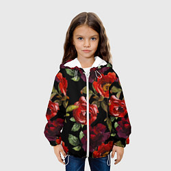 Куртка с капюшоном детская Цветы Нарисованные Розы На Чёрном Фоне, цвет: 3D-белый — фото 2